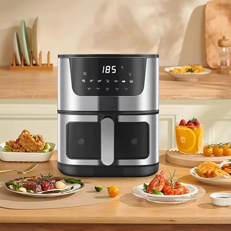 Retoo Heißluftfritteuse 5.5L 1500W 7 Programmen Friteuse Heissluft, max 200°C, Air Fryer bis zu 90% weniger Fett, Touchpad, Fritteuse ohne Öl, Diät und Digital, Edelstahl-Finish Schwarz – Bild 2