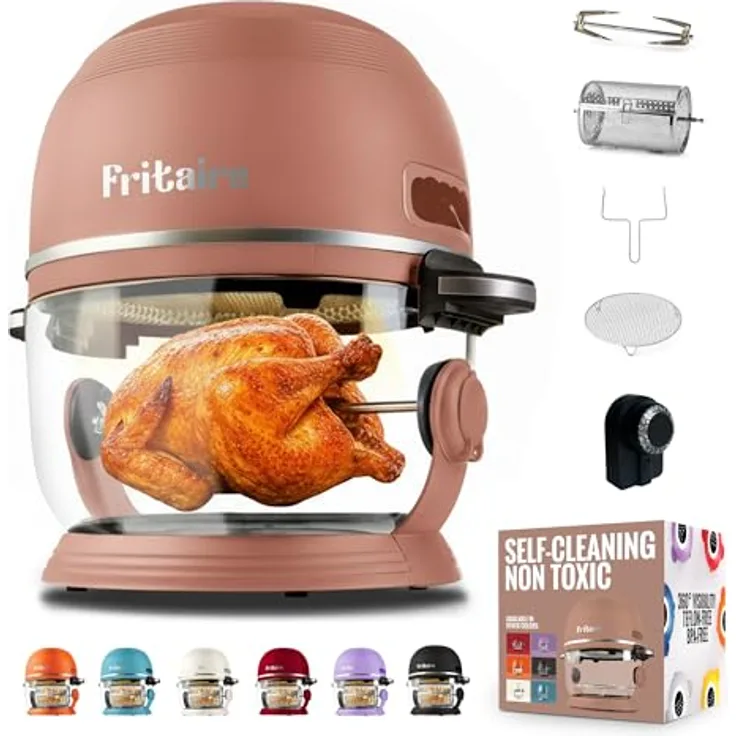 Fritaire Carbon8 Fritaire Heißluftfritteuse, selbstreinigende Glaschüssel mit 6 Kochfunktionen, weiß