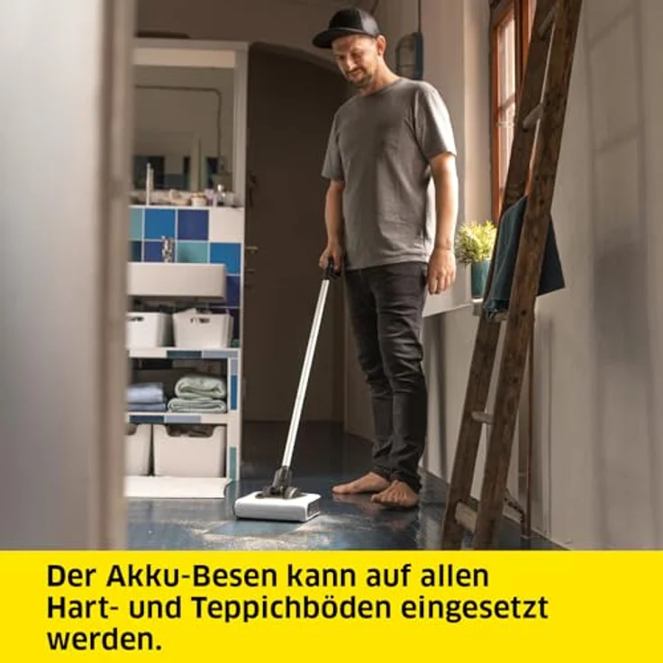 Kärcher Akku-Besen KB 5, elektrischer Besen für die schnelle Bodenreinigung, Lithium-Ionen-Akku, Akkulaufzeit: bis zu 30 min, Schmutzbehälter: 370 ml, flexibles Doppelgelenk, intuitive Bedienung – Bild 3