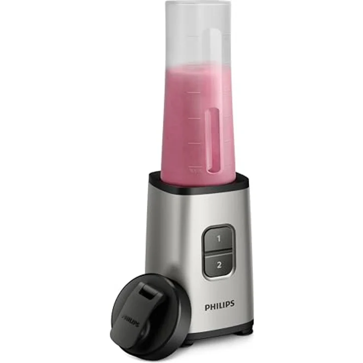 Philips To-Go Mini-Standmixer HR2600-80 ( 350 W, 28.000 Umdr. -Min., 0,7 L Fassungsvermögen, Trinkflasche, spülmaschinenfest) silber – Bild 2