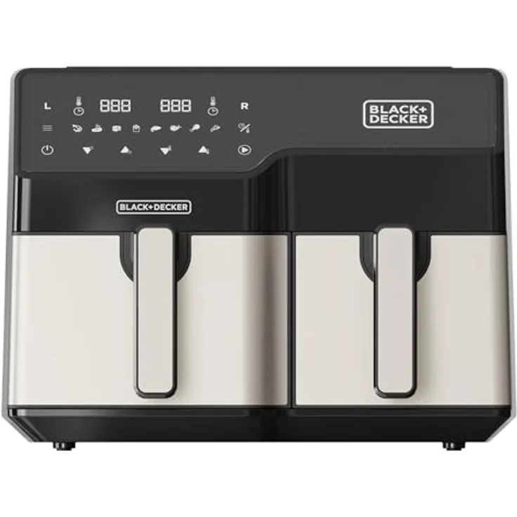 BLACK+DECKER BXAF9000E Heißluftfritteuse 2500W | 9L Volumen | 8 Programme | Touch-Display | Temperatur 80-200ºC | Double Cooking - Silber – Bild 1