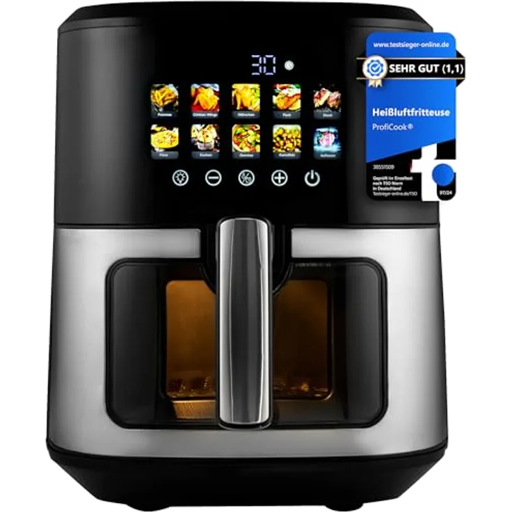 ProfiCook® Heißluftfritteuse 6,5L | Airfryer mit Color-Display | 9 Programme | 50-200°C | 1700W | XXL | PC FR 1286 H, silber