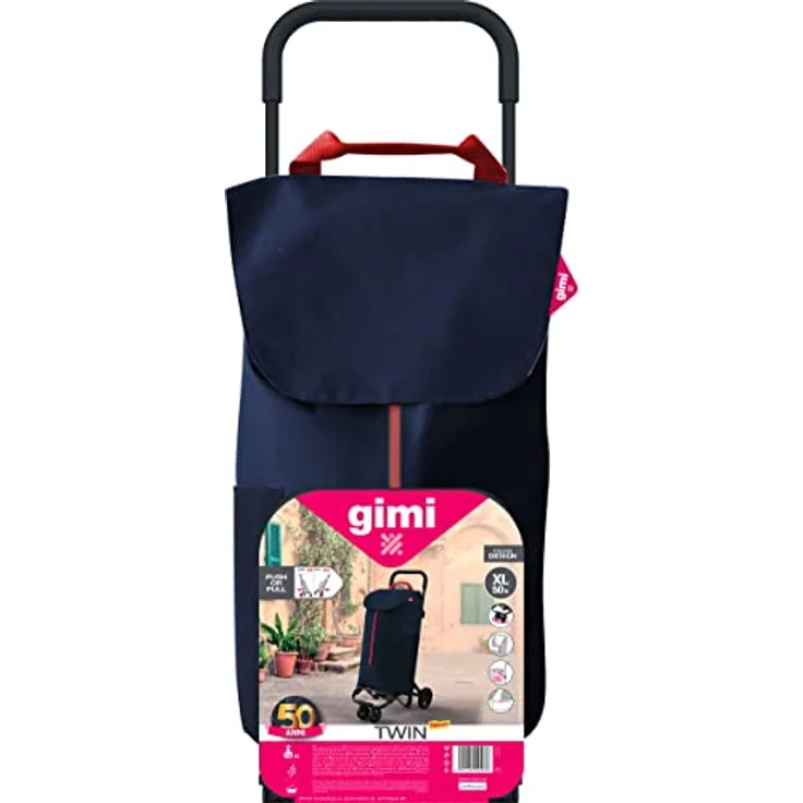 GIMI 102716 Einkaufskasten New Twin 4 Räder; Polyester Tasche Mit Kordelzugverschluss, 4 Räder ermöglichen EIN einfaches Tragen, Blau – Bild 2