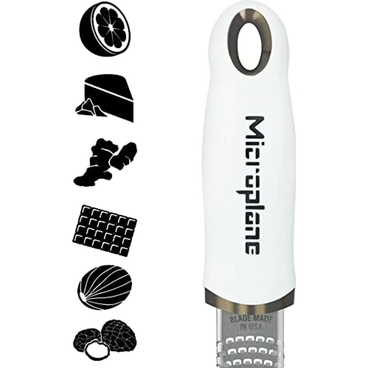 Microplane Zester Reibe Fein Weiß Edelstahl aus der Premium Classic Serie für Zitrusfrüchte, Hartkäse, Ingwer, Schokolade, Muskatnuss und Trüffel – Bild 3