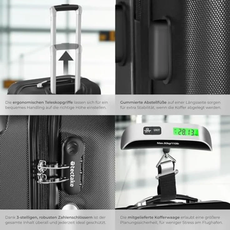 tectake Premium 3er Kofferset Talia, 3-teilig aus robustem ABS-Kunststoff, inkl. Kofferwaage und -anhänger, in Schwarz – Bild 5