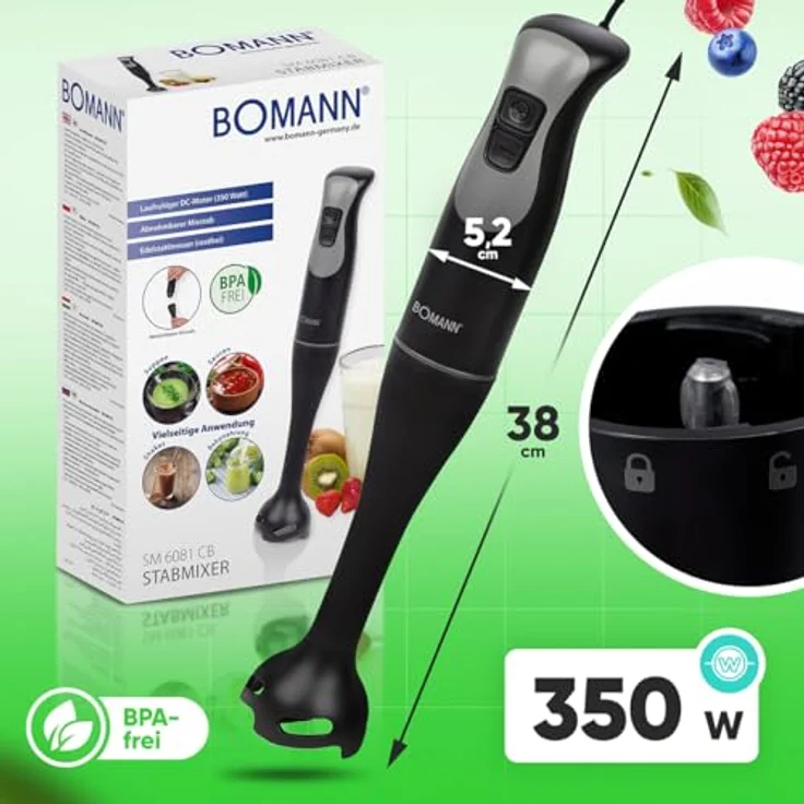 BOMANN Stabmixer SM 6081 CB, Edelstahl-Stabmixer mit 350 W, Turbo-Mode für Smoothies und Babynahrung – Bild 6