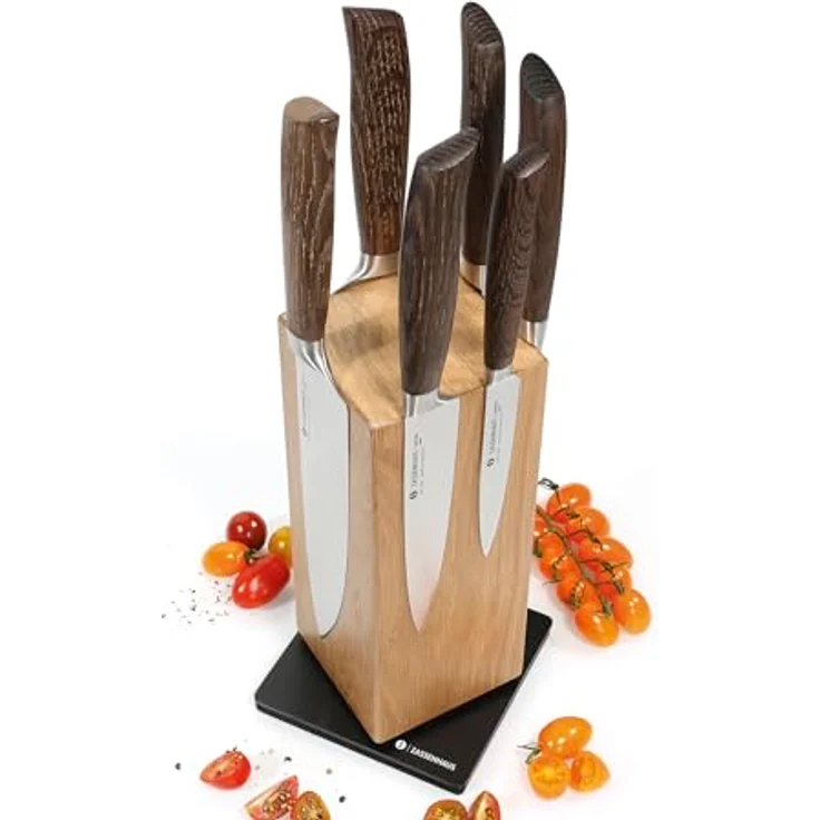 Zassenhaus Magnet-Messerblock SPIN | Für 8 Messer | Holz-Messerhalter magnetisch | Mehrseitig nutzbar, drehbar | Für Fleischmesser, Hackmesser und mehr | 13 × 13 × 25,5 cm | Eichenholz/Edelstahl – Bild 4