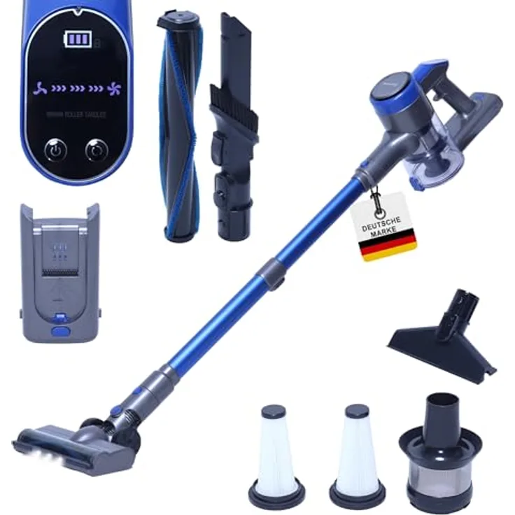Sommertal VARIO150 Akku Staubsauger, 3in1 Turbosauger mit 45min Laufzeit, LED-Leuchte, ergonomischem Design und HEPA-Filter für Tierhaare, bis 300m²