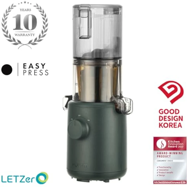 Hurom Slow Juicer H310A, kompakter Entsafter in Dunkelgrün mit 10 Jahren Garantie und Eiscreme-Funktion – Bild 2