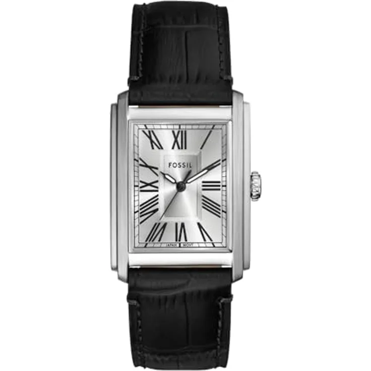 Fossil Herren Analog Quarz Uhr mit Leder Armband FS6078, 30 mm Gehäuse, Wasserdicht bis 50 m, silbernes Zifferblatt, schwarzes Band