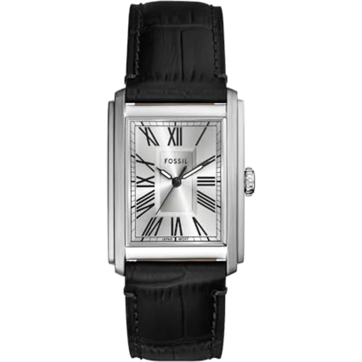 Fossil Herren Analog Quarz Uhr mit Leder Armband FS6078, 30 mm Gehäuse, Wasserdicht bis 50 m, silbernes Zifferblatt, schwarzes Band – Bild 1