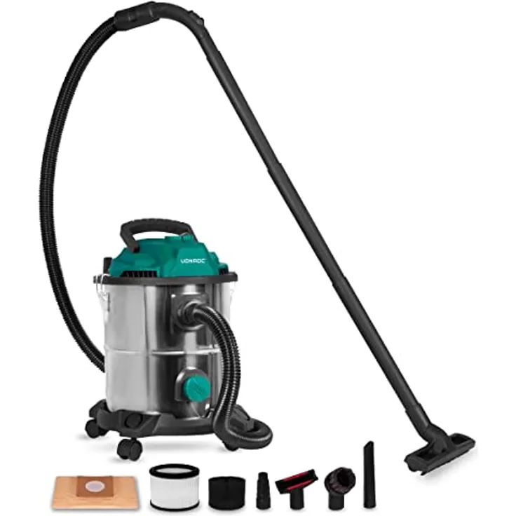 VONROC Nass- und Trockensauger 1400W, 20L Werkstattsauger mit 3m Schlauch und Blasfunktion, vielseitig einsetzbar
