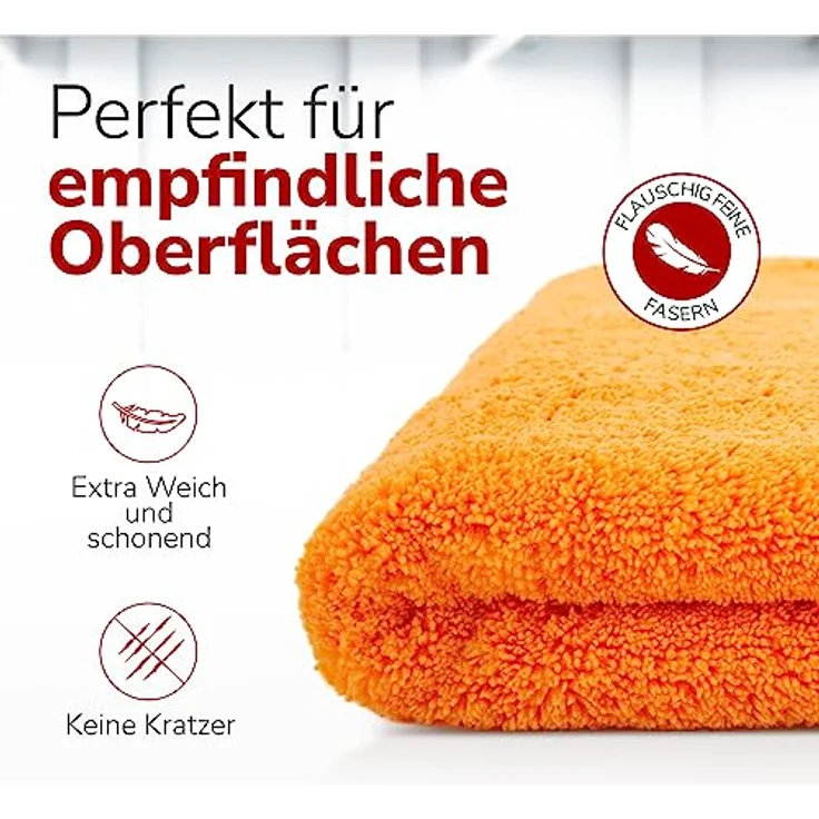 ALCLEAR 9520 XXL Auto Trockentuch, Mikrofaser Tuch 90x60 cm, saugstark & fusselfrei, orange, für Lack, Glas, Kunststoff, Felgen, 1 Stück – Bild 5