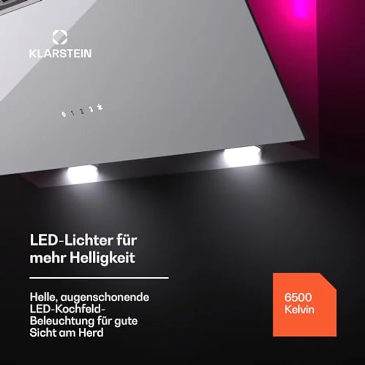Klarstein Alina Dunstabzugshaube - 60 cm Kopffreihaube, 600 m³/h, Touchpanel, A Energieeffizienz, LED Beleuchtung, 63 dB, Umluft & Abluft, Schwarz – Bild 4