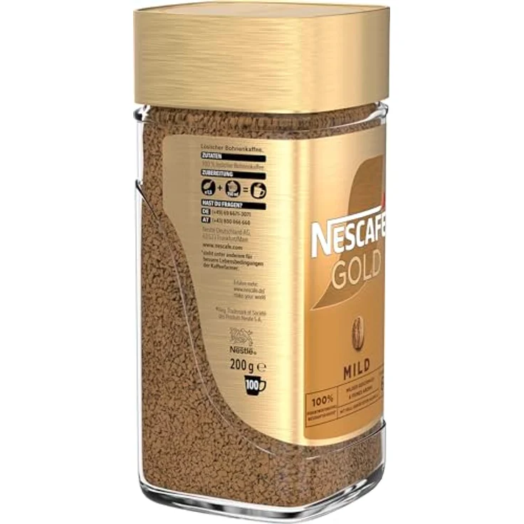 Nescafé Gold Mild, löslicher Bohnenkaffee aus erlesenen Kaffeebohnen, Instant-Pulver, koffeinhaltig und aromatisch, 1er Pack (1 x 200g) – Bild 2