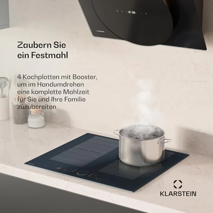 Klarstein Delicatessa 60 Induktionskochfeld, 4-Zonen Einbaukochfeld mit 7.000 W, Flexizone, Thermoboost, Schieberegler, Kindersicherung, Glaskeramik Schwarz – Bild 2