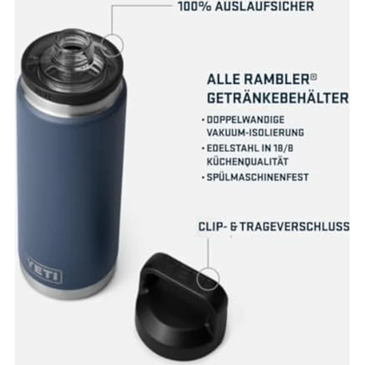 YETI Rambler Flasche 26 oz mit Chug-Verschluss, doppelwandige Vakuumisolierung, 100 % auslaufsicher, Edelstahl, White – Bild 4