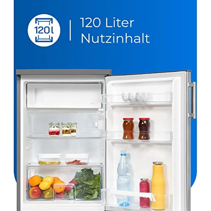 Exquisit Kühlschrank KS16-4-H-010D inoxlook | Kühlschrank mit Gefrierfach freistehend | 120 l Volumen | 4 Sterne Gefrieren | LED-Licht | 55 cm Breite – Bild 4