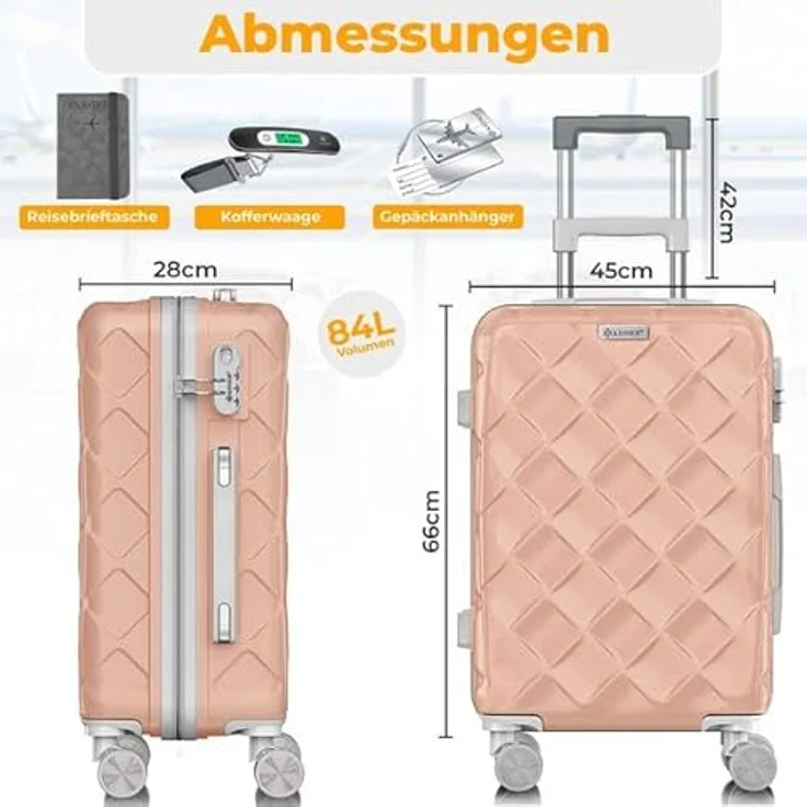 KESSER® Reisekoffer 84L ABS Hartschalenkoffer mit Zahlenschloss, Kofferwaage, 360° Rollen und Teleskopstange, Nude Grey – Bild 2