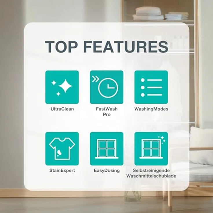 Gorenje W5G694A1T1 Waschmaschine, 9 kg Fassungsvermögen, 1400 U/min, total AquaStop, WIFI, Schnellprogramm Power 29, weiß – Bild 3