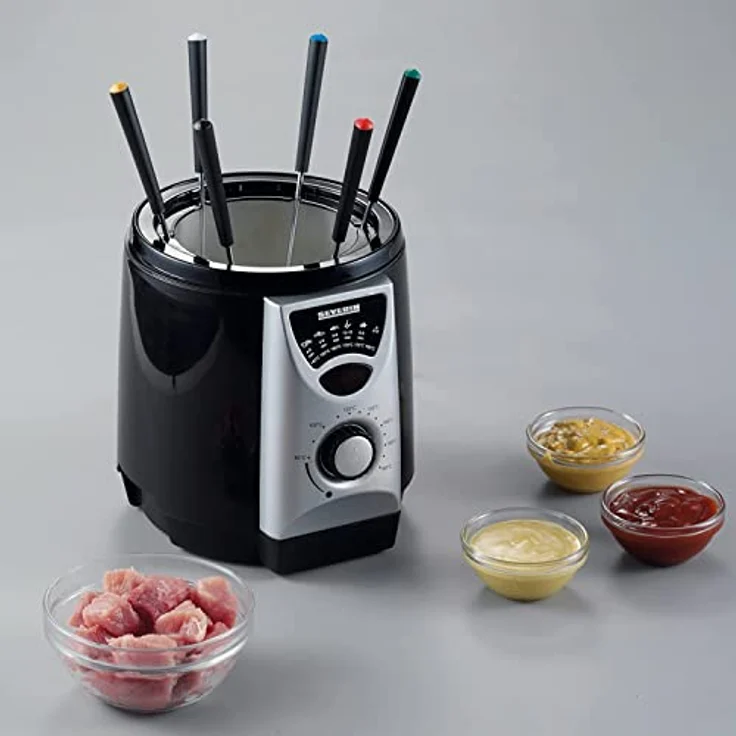 Severin FR 2408 2-in-1 Mini-Fritteuse, Fritteuse-Fondue 840 W, Inkl. 6 Fondue-Gabeln, 200 g Frittiermenge Silber-schwarz – Bild 3