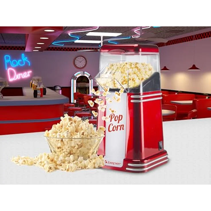 Beper Popcorn-Maschine, 3 Minuten Popcorn, fettfrei, Heißluftzirkulation, Leistung 1200 W Rot Energieeffizienzklasse B – Bild 7