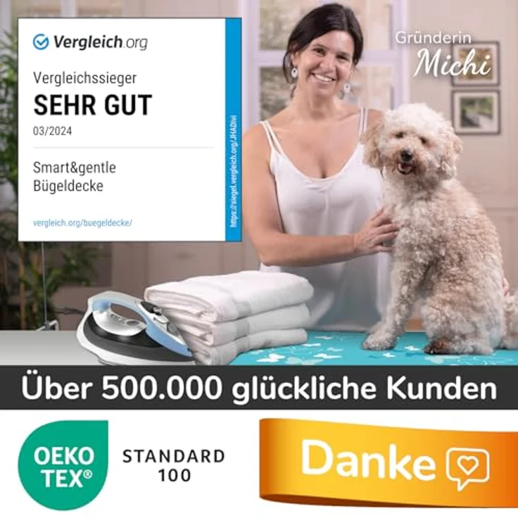 smart&gentle Bügelmatte 100x65cm für Dampfbügeleisen, rutschfeste Bügelunterlage mit Hitze- und Feuchtigkeitsschutz, Designed in Germany – Bild 4