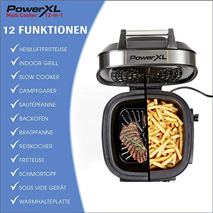 PowerXL MultiCooker Frittierkorb-Set - Heißluftfritteuse, Backofen, Bratpfanne uvm. - 5,7 Liter - 12 Kochprogramme - Airfryer - 80% weniger Fett - PowerXL Multi-Cooker 12-in-1 Hot Pot, schwarz – Bild 2