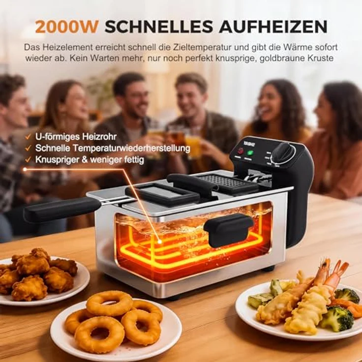 YASHE Friteuse mit Fett 3L, 2000 W, Sichtfenster, einstellbarer Thermostat und Überhitzungsschutz – Bild 3