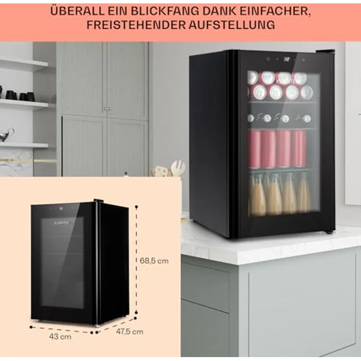 Klarstein Mini Kühlschrank mit Glastür & LED, 70L, Indoor/Outdoor, Leise, Edelstahl – Bild 6