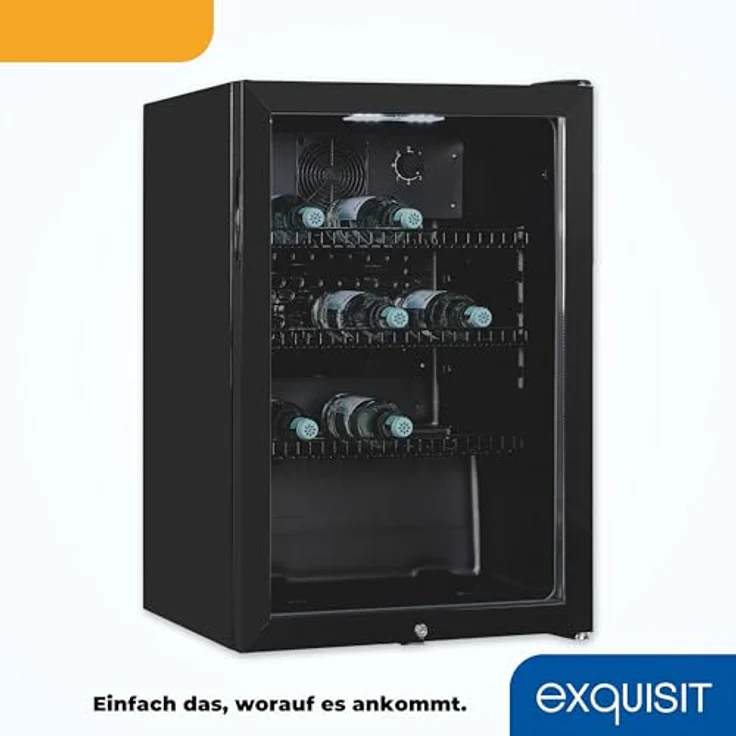 Exquisit Glastürkühlschrank GKS120-GT-160C schwarz | 118 L Nutzinhalt, Türschloss, 3 Gitterablagen, Umluftventilator, Standgerät - Preisvergleich – Bild 5