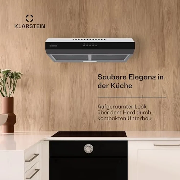 Klarstein Dunstabzugshaube 60cm, Abluft-Dunstabzugshaube mit Spülmaschinenfestem Filter aus Aluminium, Leise Abzugshaube Abluft, 200m³/h Luftstrom, Effiziente Wandhauben mit LEDs & Touch Controls – Bild 2