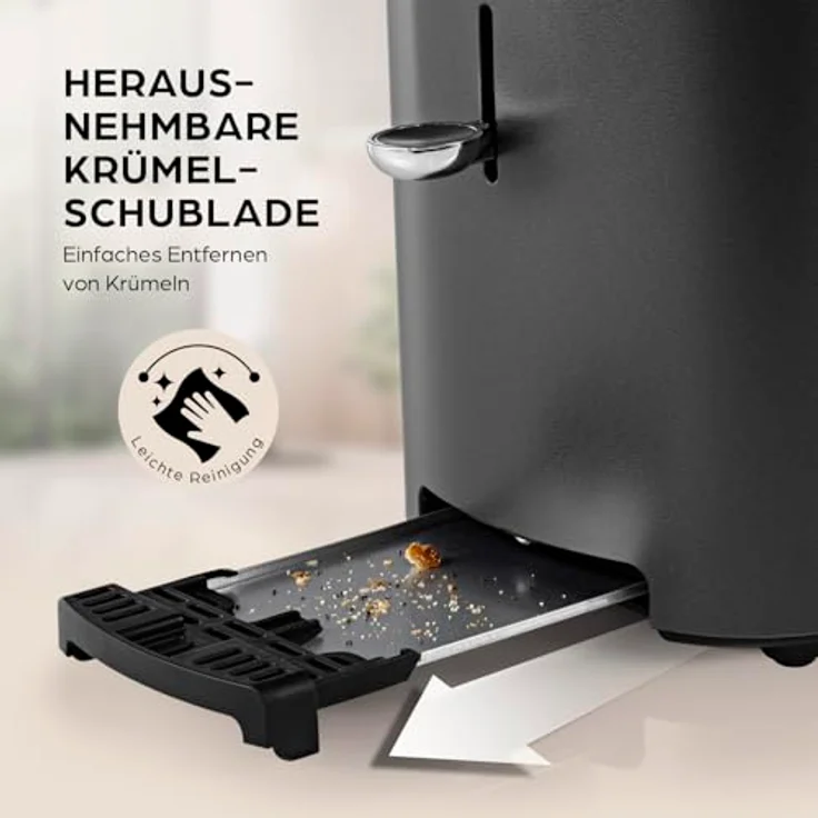 GOURMETmaxx Toaster Kurzschlitz für 2-Scheiben, Anthrazit, 6 Bräunungsgrade, Touchdisplay, Ready-2-eat-Countdown, Brötchenaufsatz – Bild 5