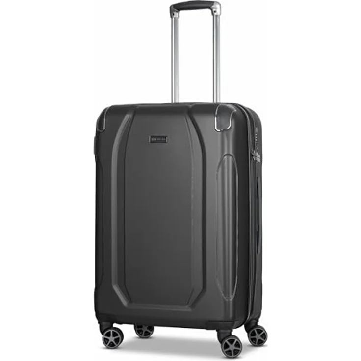 bugatti Valencia Koffer Groß | Trolley aus ABS Material mit arretierbaren Griff, Kreuzpackgurt, TSA-Schloss und Netzfach | 45 cm x 27 cm x 68 cm, Schwarz – Bild 1