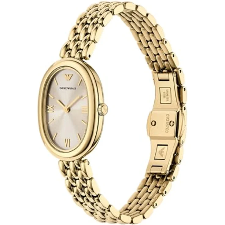 Emporio Armani AR11707, elegante Armbanduhr mit goldfarbenem Edelstahlarmband und grauem Zifferblatt, 3 bar wasserdicht, 26x34 mm Gehäuse – Bild 2