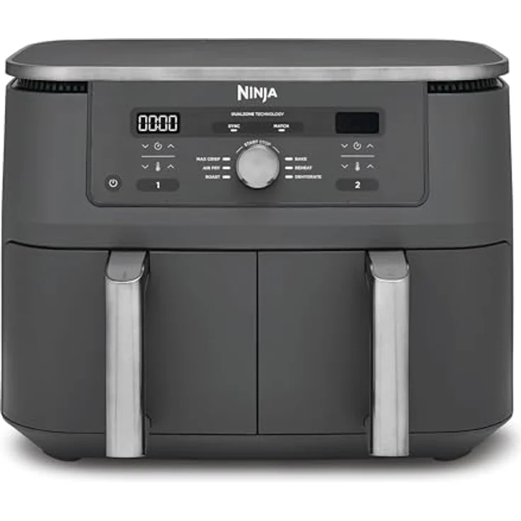 Ninja Dual Zone Digital Air Fryer DZ400EU, 9,5L Heißluftfritteuse mit 2 Schubladen, 6-in-1 Funktionen, spülmaschinenfeste Körbe, Metallic Grau – Bild 1