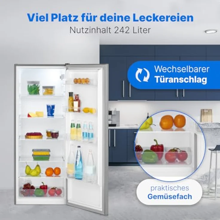 Bomann VS 7363 inox, Kühlschrank ohne Gefrierfach, 242L, 5 Ablagen, leiser Getränkekühlschrank, Temperaturbereich 0° - 8°C – Bild 2