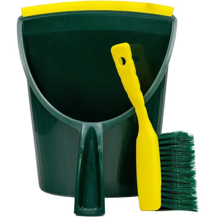 Landshop24 Kehrgarnitur "Jumbo", 2-tlg. Kehrset mit Kehrschaufel und Krallen Handfeger, grün-gelb, Gummilippe, ideal für Garten und Haus, Hergestellt im Erzgebirge (Deutschland)