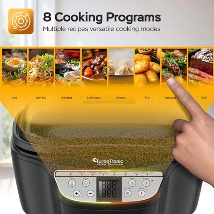 TurboTronic DMC24 Multikocher 5L, 1500W mit Fritteuse, 8 Programme, Dampfgarer, abnehmbare Pfanne mit Antihaftbeschichtung – Bild 3