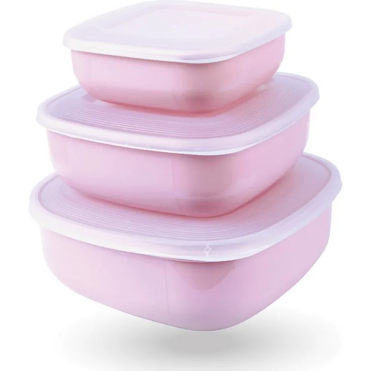 Pro Home Vorratsdose Stapelbar eckig, 3er Set aus Kunststoff, Mikrowellengeeignet, Spülmaschinenfest, Lebensmittelecht, 0,5 - 1,5 Liter