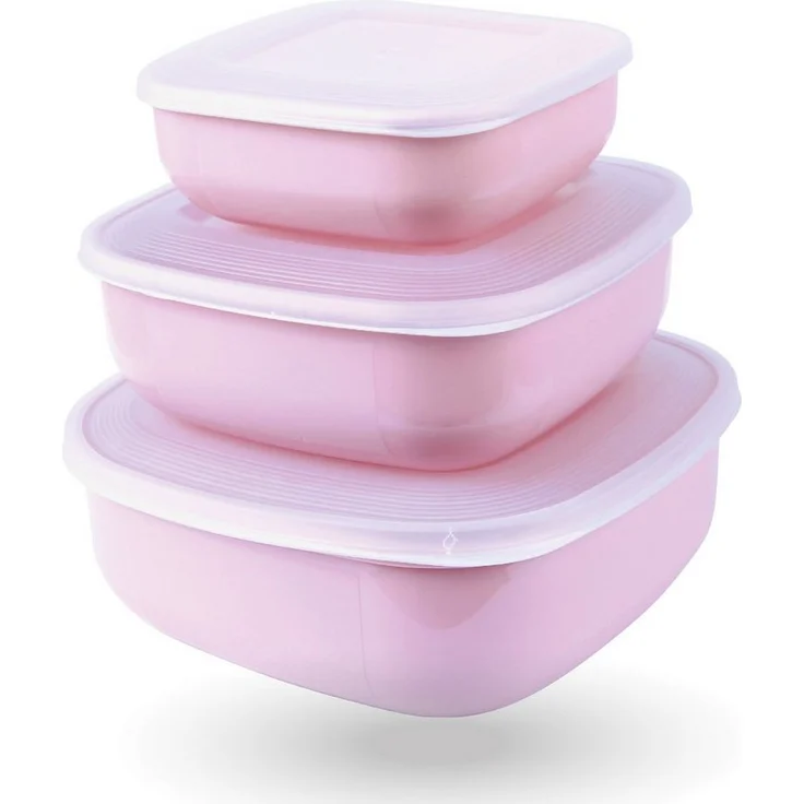 Pro Home Vorratsdose Stapelbar eckig, 3er Set aus Kunststoff, Mikrowellengeeignet, Spülmaschinenfest, Lebensmittelecht, 0,5 - 1,5 Liter