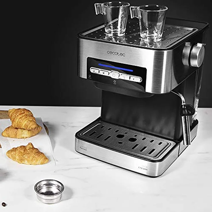Cecotec Kaffeemaschine Power Espresso 20 Matic. für 1-2 Tassen,20 bar, 1'5 L,Siebträger mit Doppelauslauf, Milchaufschäumdüse, Tassenabstellfläche, 850 W, edelstahl – Bild 4