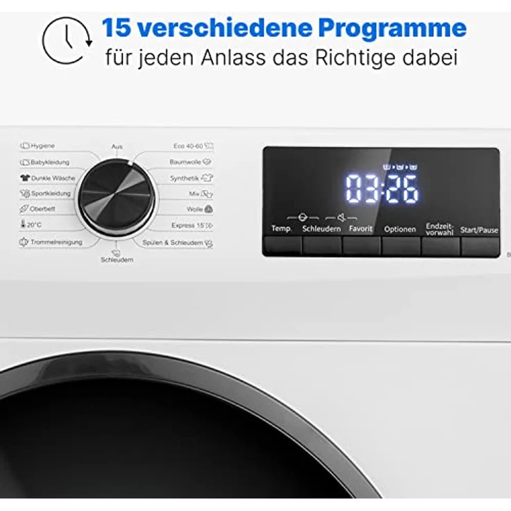 Bomann® Waschmaschine WA 7185 8kg | max. 1400 U/min | robuster, leiser & langlebiger Invertermotor | 10 Jahre Motor-Garantie | 15 Waschprogramme | LED-Display | Washing Machine mit Dampffunktion | WA 7185 – Bild 5