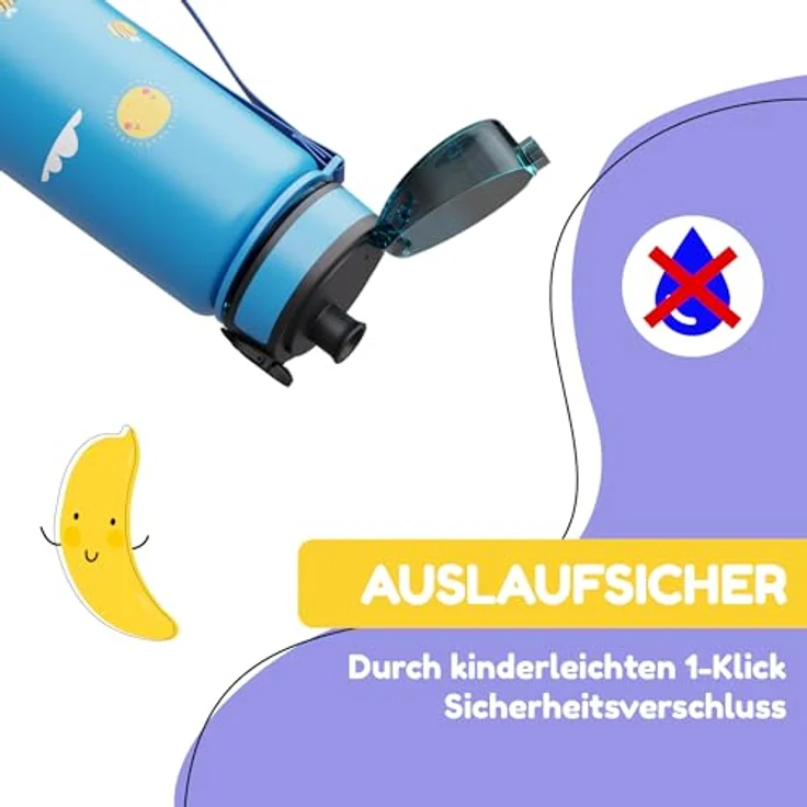 Klarstein Schmatzfatz Trinkflasche, auslaufsichere Kinderflasche 500 ml mit Fruchtaufsatz, BPA-frei, ideal für Kindergarten und Sport – Bild 2