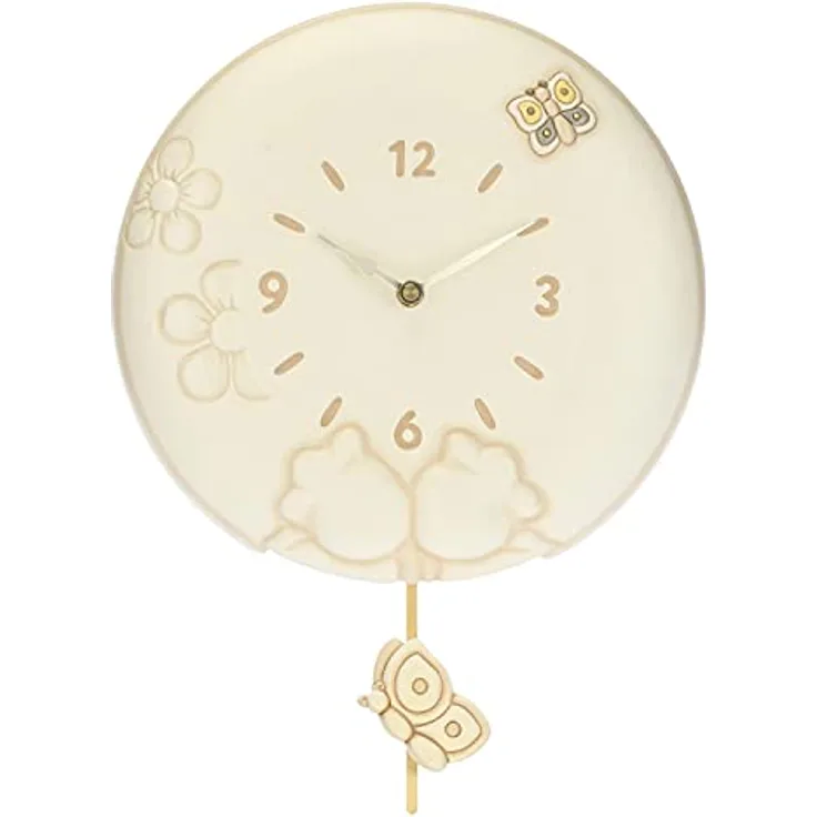 THUN - Wanduhr mit Pendel - Linie Elegance - Zubehör und Dekorationen zu Hause - Keramik, Uhrwerk aus Kunststoff - Ø 26 cm; Tiefe 4,5 cm; Keramikfigur auf Pendel 6 x 2 x 6 cm
