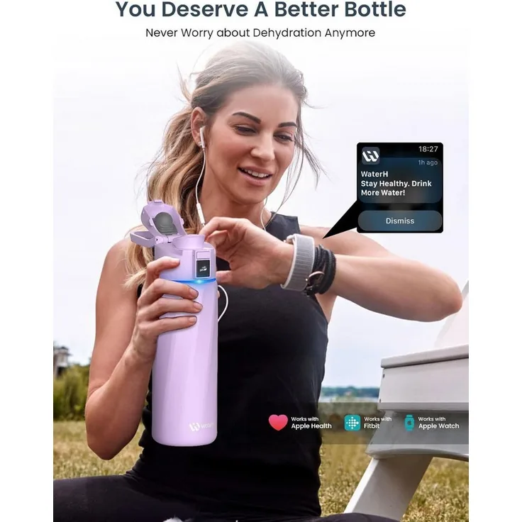 WaterH Boost, Smart Trinkflasche mit LED-Touch-Display, 710 ml, Violett