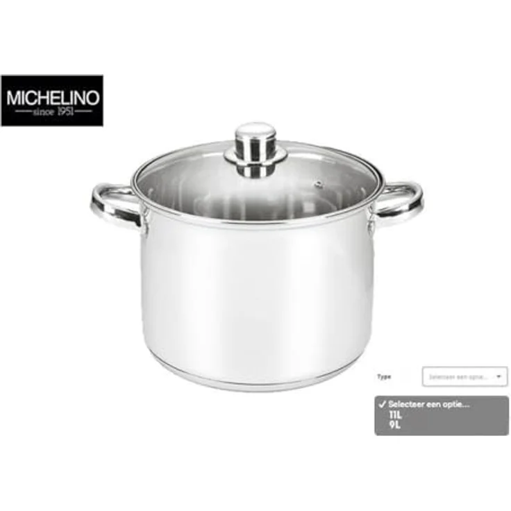 Michelino Edelstahl Kochtopf mit 3-schichtigem Alu-Thermoboden, Silber (8 Liter) – Bild 3