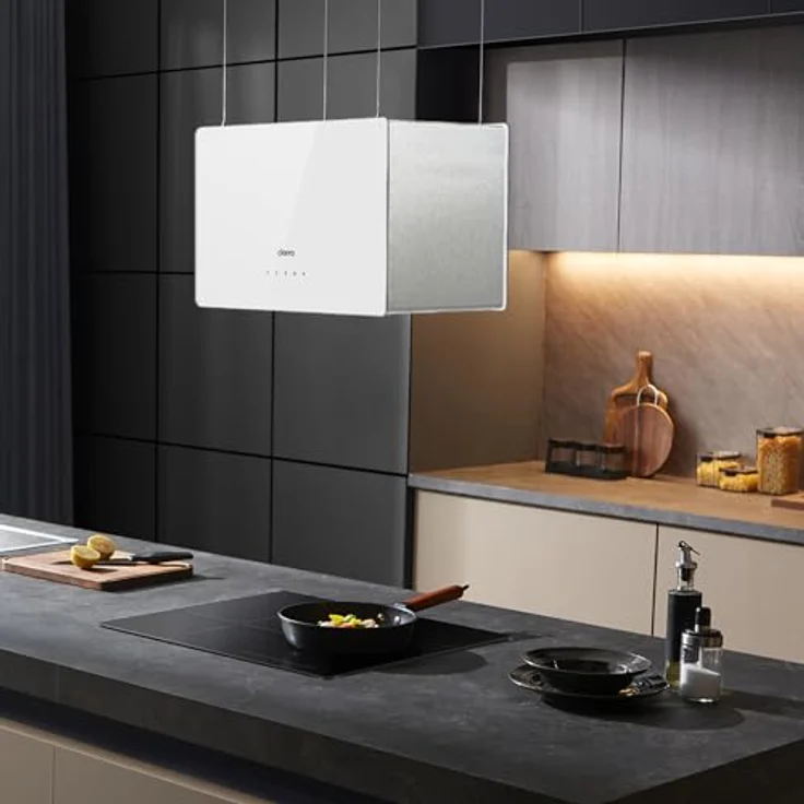 CIARRA CBCS4850 A+++ Inselhaube, freihängend, 48cm, 700m³/h, Smart App Touch Steuerung, Edelstahl, Weiß, mit Aktivkohlefilter – Bild 5