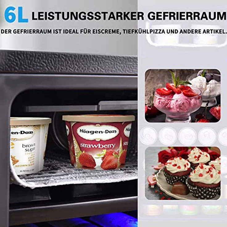 Merax 76L Kühlschrank, 70 l Kühl- und 6 l Gefrierkapazität, leise Kühlung, 51 Dosen Kapazität, anpassbare Einlegeböden, schwarzes Design, [Energieklasse F] – Bild 5