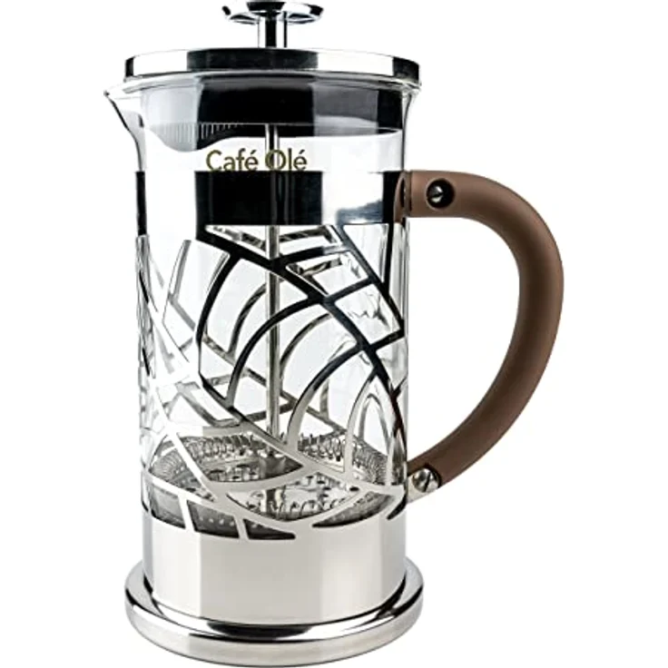 Café Olé Floral Durchsichtiger Kaffeebereiter Kaffeepresse aus Edelstahl 18/10 und Glas 1000 ml 8 Mokkatassen, Silber, 1L – Bild 1